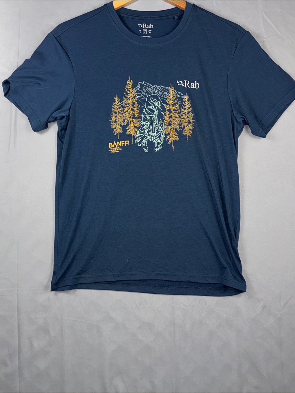 Rab Shirt Mens Small Blue Banff Mountain Festival Graphic Tee Hiking Outdoor
